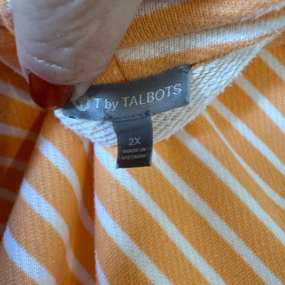 T by Talbots SPRING Melon & White Cowl Neck w/Drawstring Pullover PLUS:  2X   #L - Picture 7 of 7